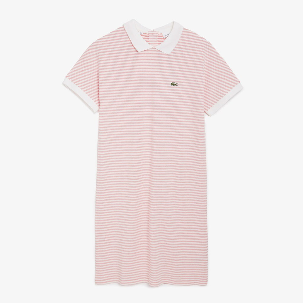 Womens Wo Striped Polo Dress | Lacoste Red / White • 4Vb