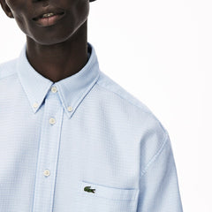 Mens Short-Sleeved Lightweight Cotton Shirt | Lacoste Light Blue / White • S14