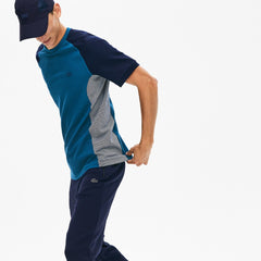 Mens Motion Regular Fit Colorblock Cotton-Piqué Performance T-shirt | Lacoste Navy Blue / Grey / Navy Blue • She