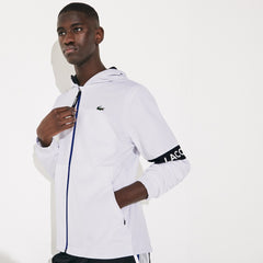 Mens SPORT Water-Resistant Hooded Zip-Up Jacket | Lacoste White / Black / Blue • Pu8