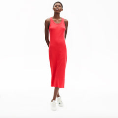 Womens Wo Long Ribbed Cotton Dress | Lacoste Red • 4By