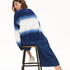 Womens Wo Made in France Organic Loose Fit Ombré-Stripe Sweater | Lacoste Navy Blue / Blue / White • Rna