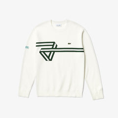 Mens Band Design Heritage Knit Sweater | Lacoste White / Black / Green / White • Urw