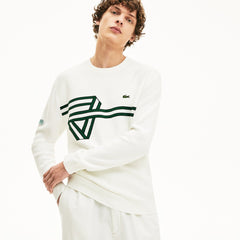 Mens Band Design Heritage Knit Sweater | Lacoste White / Black / Green / White • Urw