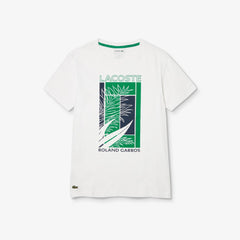 Mens SPORT Roland Garros Plant Print T-shirt | Lacoste White / Green / Navy Blue • Dg9
