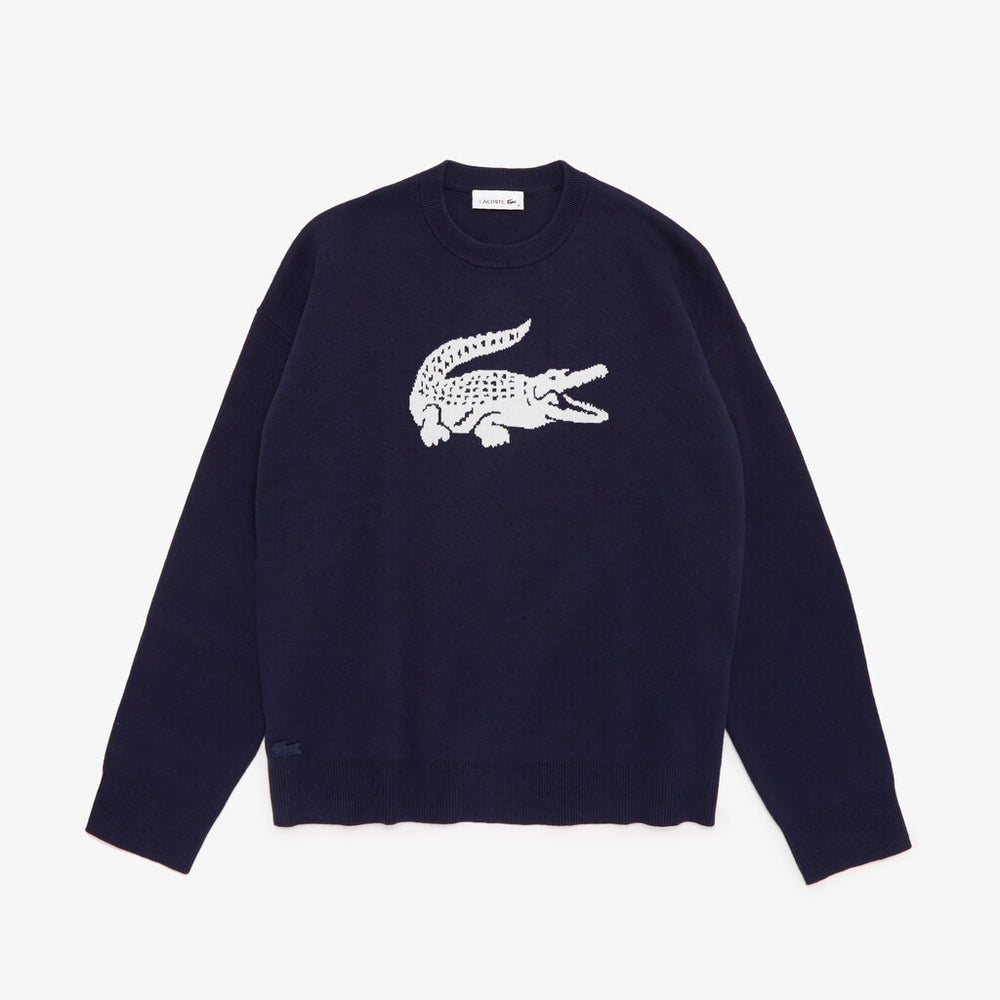 Womens Wo Oversized Logo Cotton Stretch Sweater | Lacoste Black/White • Hhw