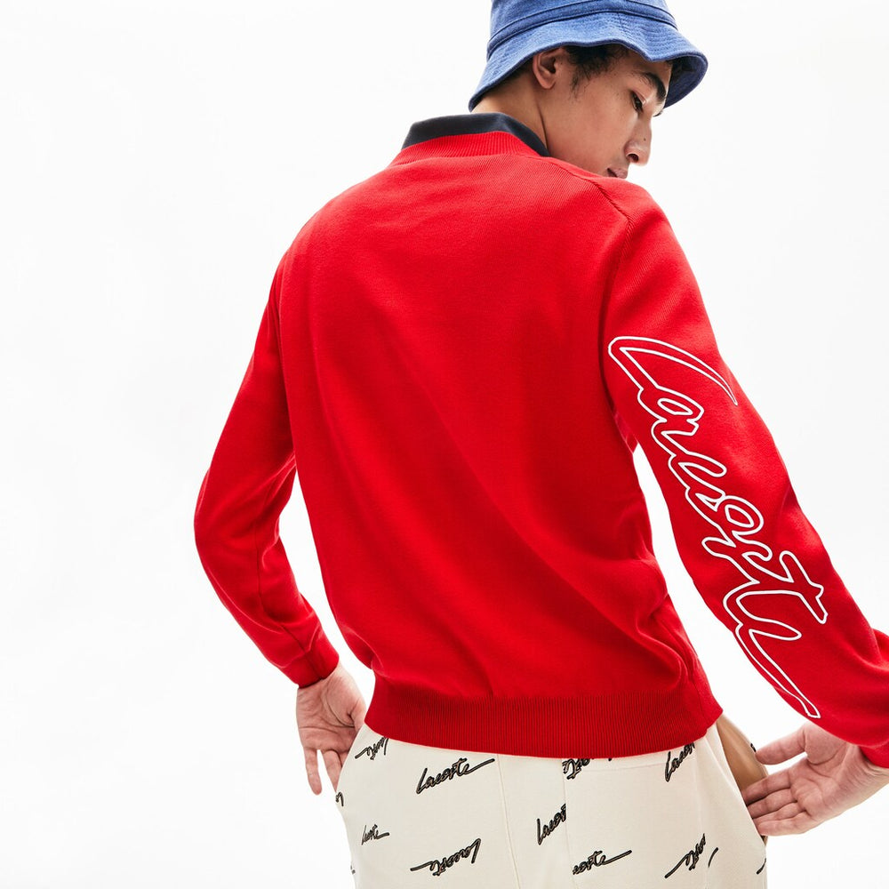 Mens LIVE Signature Cotton Crewneck Sweater | Lacoste Red / White • Gru