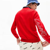 Mens LIVE Signature Cotton Crewneck Sweater | Lacoste Red / White • Gru