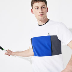 Mens SPORT Mesh Inset Cotton T-shirt | Lacoste White / Blue / Navy Blue • Rfn