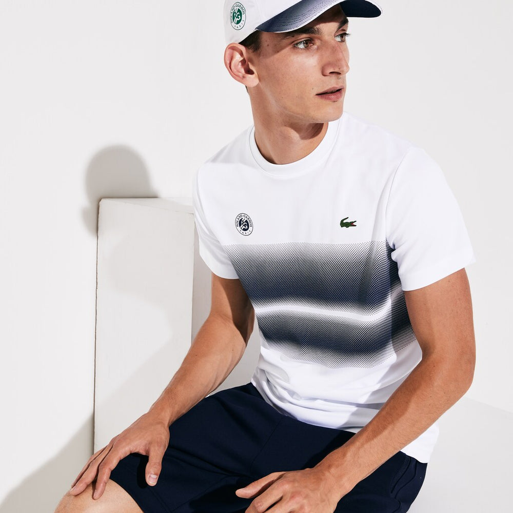 Mens SPORT Roland Garros Breathable Ombré T-Shirt | Lacoste White / Navy Blue • Aj0