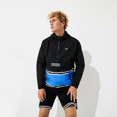 Mens SPORT Striped Water-Resistant Windbreaker | Lacoste Black / Blue / White • Lb9