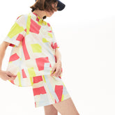 Womens Wo Abstract-Print Cotton Blend Blouse | Lacoste Yellow / White • Tcz