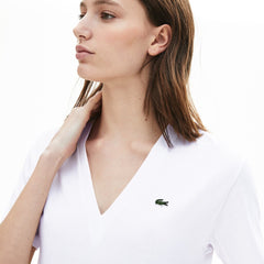 Womens Wo V-Neck Premium Cotton T-Shirt | Lacoste White • 001