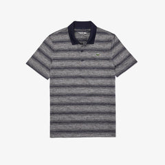 Mens SPORT Striped Breathable Golf Polo Shirt | Lacoste Grey Chine / Navy Blue • Uvn