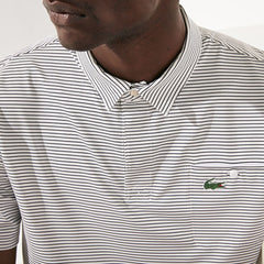 Mens SPORT Breathable Striped Golf Polo Shirt | Lacoste White / Purple • Xt1