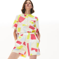 Womens Wo Abstract-Print Cotton Poplin Shorts | Lacoste Yellow / White • Tcz