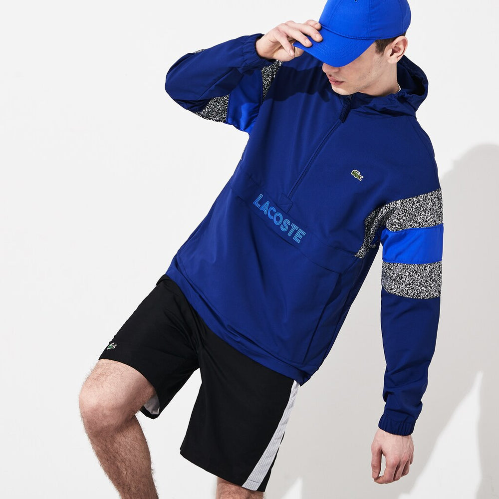 Mens SPORT Print-Blocked Performance Windbreaker | Lacoste Navy Blue / Black / White / Blue • Yal
