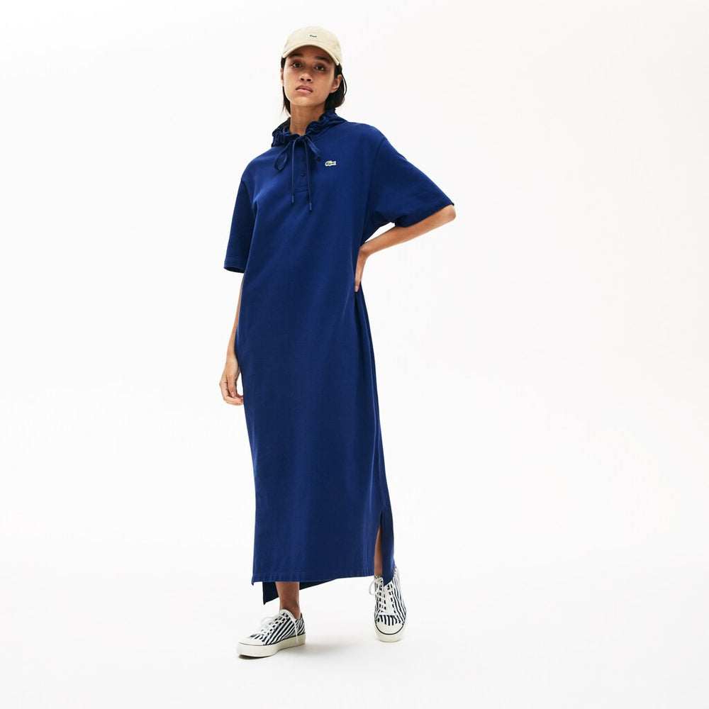 Womens Wo Oversized Hooded Organic Cotton Piqué Polo Dress | Lacoste Navy Blue • F9F