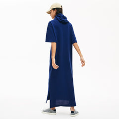 Womens Wo Oversized Hooded Organic Cotton Piqué Polo Dress | Lacoste Navy Blue • F9F