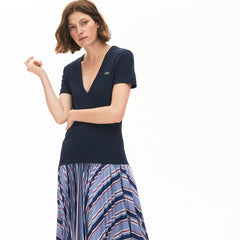 Womens Wo Soft Cotton V-Neck T-Shirt | Lacoste Navy Blue • 166