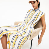 Womens Wo Long Striped Shirtdress | Lacoste White / Navy Blue / Yellow / Light Brown • X9V