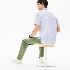 Mens Slim Fit Short-Sleeve Wool Shirt | Lacoste White / Light Blue • 9Ar