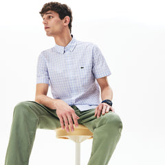 Mens Slim Fit Short-Sleeve Wool Shirt | Lacoste White / Light Blue • 9Ar