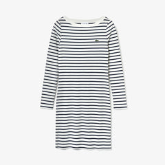 Womens Wo Nautical Ribbed Cotton Dress | Lacoste White / Navy Blue • Ev0