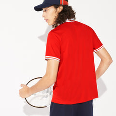 Mens SPORT Roland Garros Breathable Piqué Polo Shirt | Lacoste Red / White / Green • Ymf