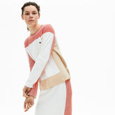 Womens Wo Colorblock Knit Crew Neck Sweater | Lacoste White / Light Brown / Red • R4L