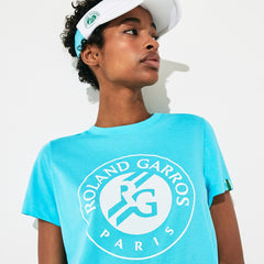 Womens Wo SPORT Roland Garros Logo T-Shirt | Lacoste Turquoise / White / Green • Yp2