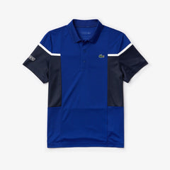 Mens SPORT Mesh Panel Breathable Tennis Polo Shirt | Lacoste Blue / Black / White • Y59