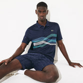 Mens SPORT Graphic Breathable Golf Polo Shirt | Lacoste Navy Blue / Turquoise / Blue / White • Xsp