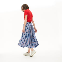 Womens Wo MultiColor Striped Pleated Skirt | Lacoste Purple / Navy Blue / White / Red • R4J