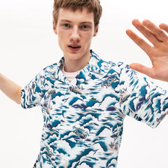 Mens Southern France Print Cotton Hawaiian Fit Shirt | Lacoste Blue / Light Pink / White • Ruf
