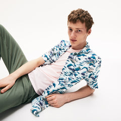 Mens Southern France Print Cotton Hawaiian Fit Shirt | Lacoste Blue / Light Pink / White • Ruf
