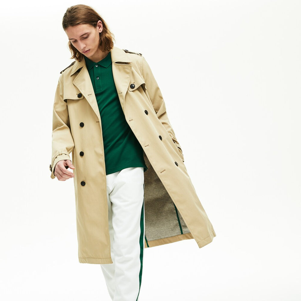 Mens Long Belted Cotton Trench Coat | Lacoste Beige • 02S