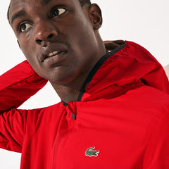 Mens SPORT Water-Resistant Foldable Hooded Zip Jacket | Lacoste Red / Black • G64