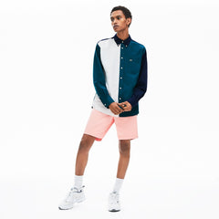 Mens Color-Block Cotton Shirt | Lacoste Navy Blue / Green / White • X1D