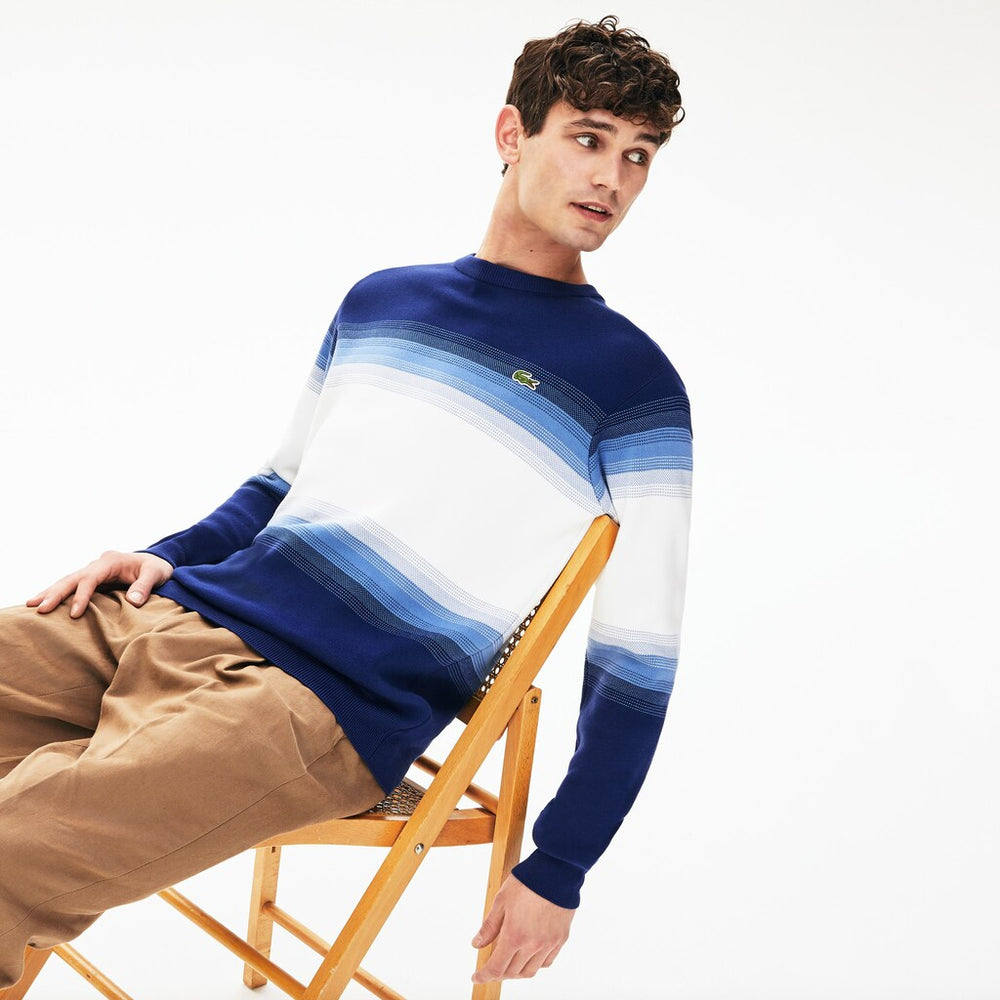 Mens Made In France Degraded Cotton Crew Neck Sweater | Lacoste Navy Blue / Blue / White • Rna