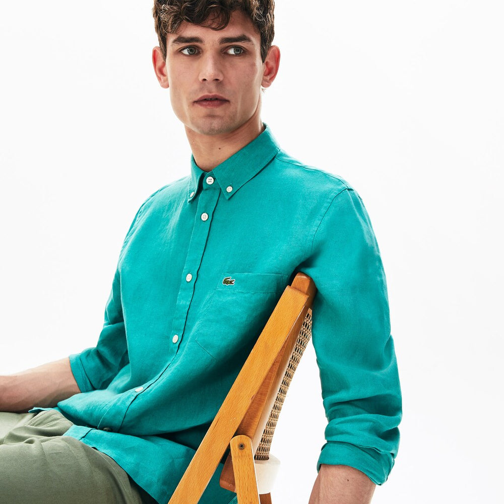 Mens Regular Fit Linen Shirt | Lacoste Green • S5J