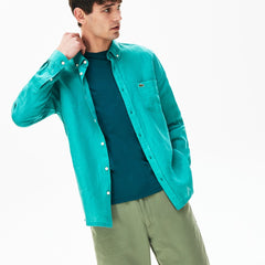 Mens Regular Fit Linen Shirt | Lacoste Green • S5J