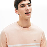 Mens Cotton-Linen Stripe T-shirt | Lacoste Light Pink / White • Kt3