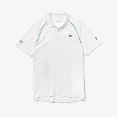 Mens SPORT Novak Djokovic Breathable Ultra-Light Polo Shirt | Lacoste White / Green • Ema