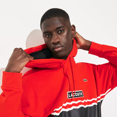 Mens SPORT Logo and Banded Stripe Hoodie | Lacoste Red / Black / White • Atv