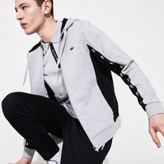 Mens SPORT Two-Tone Fleece Hoody Sweatshirt | Lacoste Grey Chine / Black • Ly3