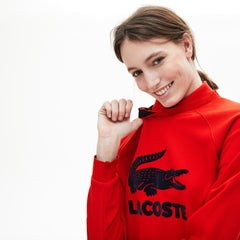 Womens Wo Printed Fleece Sweatshirt | Lacoste Red / Navy Blue • Bqs