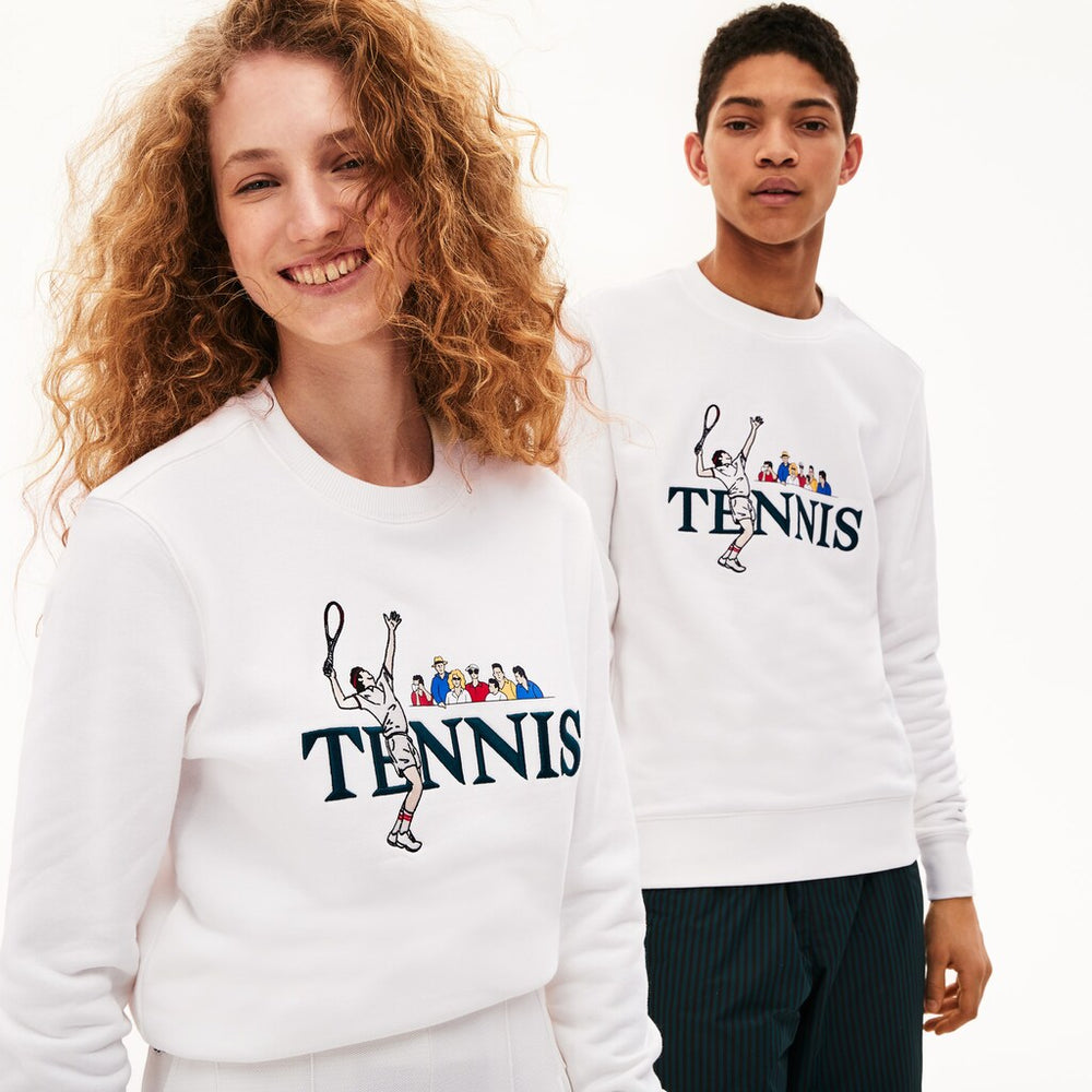 Mens/Womens Unisex LIVE Embroidered Tennis Sweatshirt | Lacoste White • 2Cq