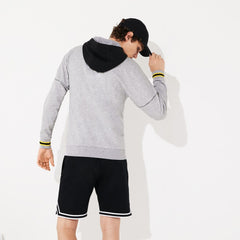 Mens SPORT Contrast-Hood Fleece Sweatshirt | Lacoste Grey Chine / Black / Yellow / White • Yab