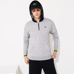 Mens SPORT Contrast-Hood Fleece Sweatshirt | Lacoste Grey Chine / Black / Yellow / White • Yab